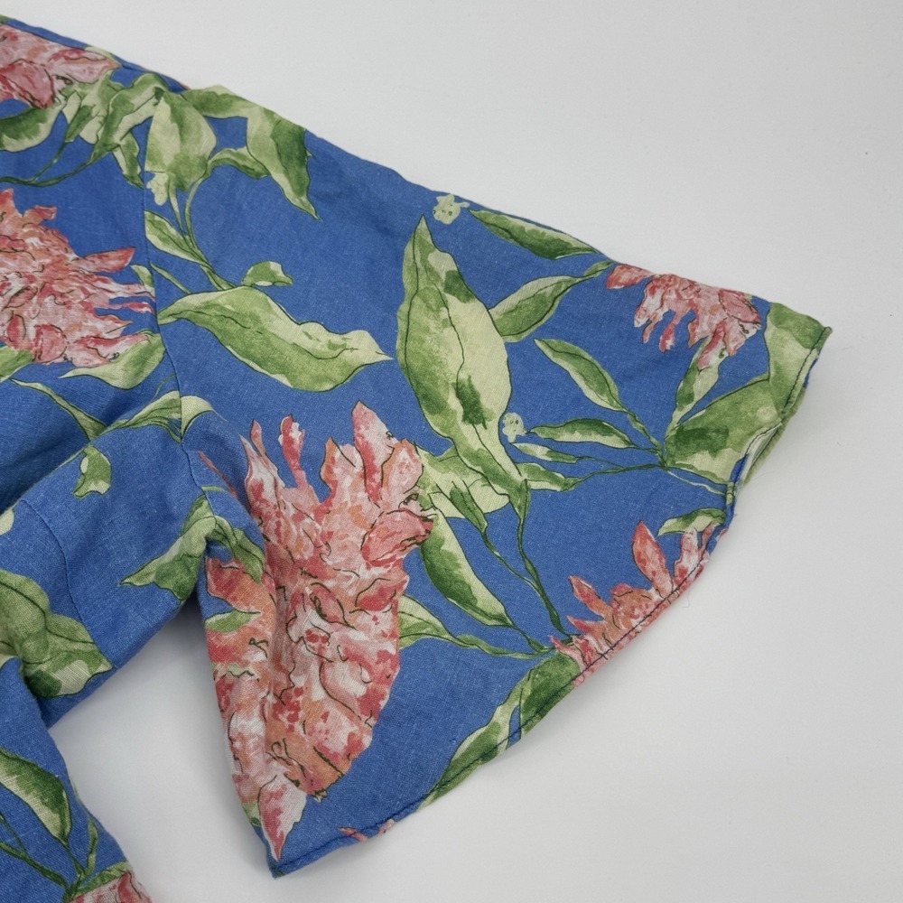 J. McLaughlin Audette Wrap Maxi Dress XL Blue Floral Linen Blend Peony Belted - Picture 9 of 13
